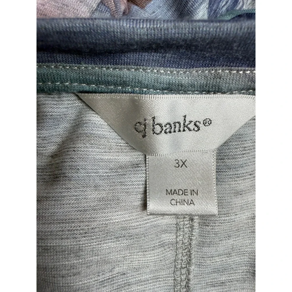 CJ Banks Abstract Marble Top Women 3X Blue Multi Excellent 3/4 Sleeve Knit